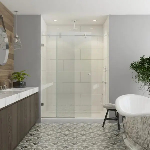 Barn style bypass shower door on a walk-in