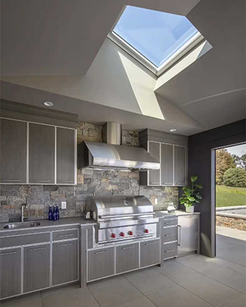 Fixed skylight over a kitchen and range