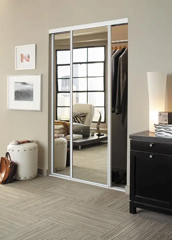 Mirrored bypass wardrobe doors with a white frame
