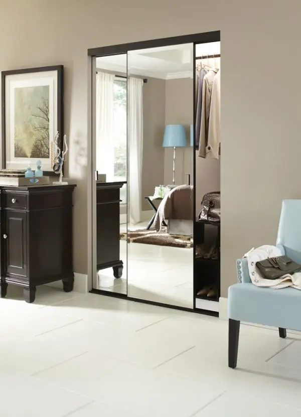 Slim dark framed mirrored wardrobe doors
